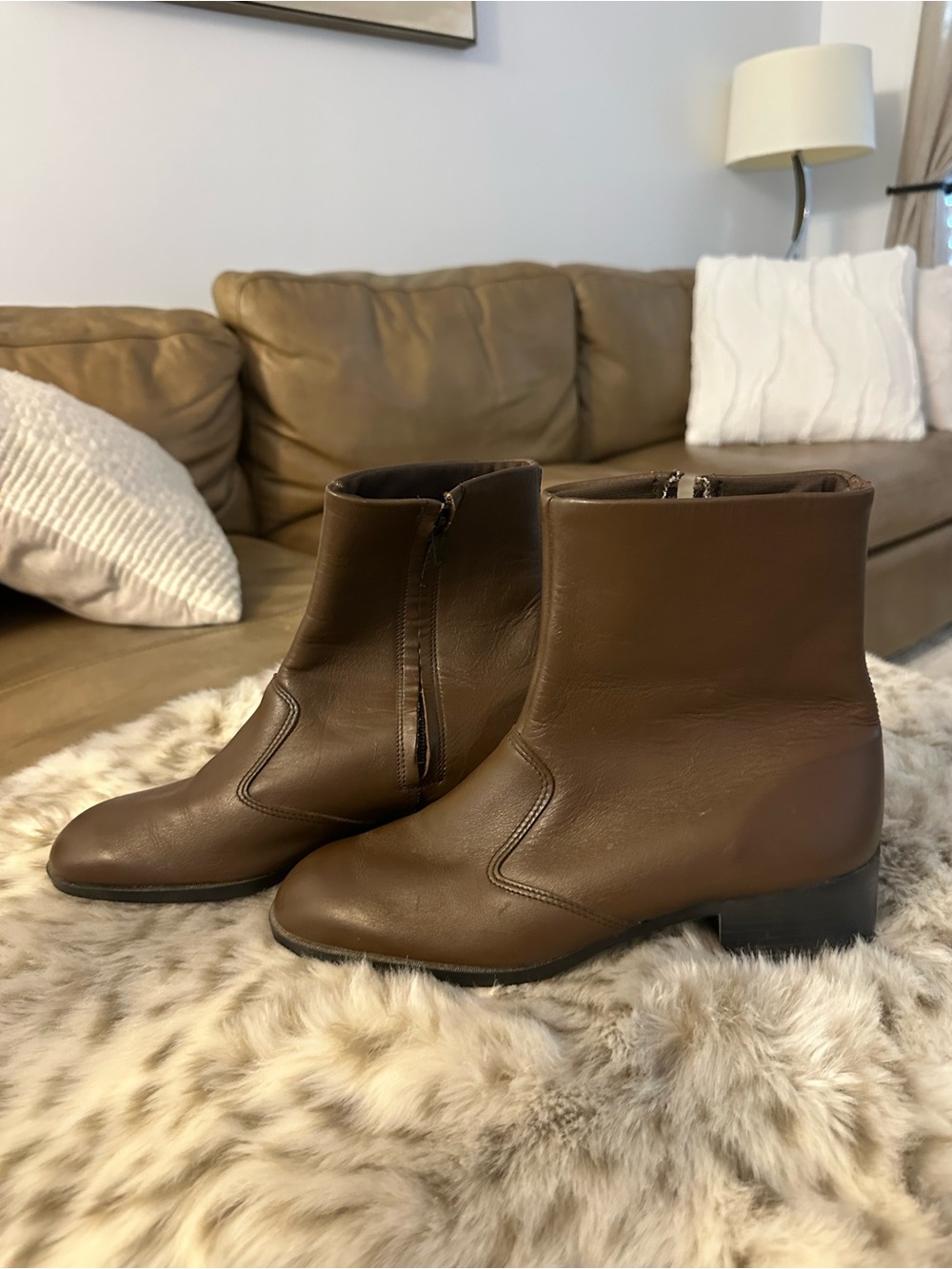 VALANTI Classic Italian Genuine Brown Leather Ankle Booties with Side Zip